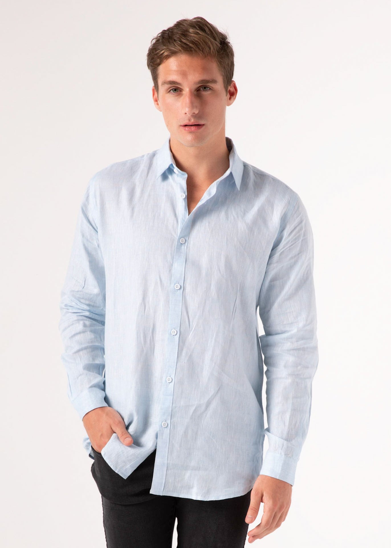 Capri Blue - Long Sleeve Italian Linen Shirt - Mr. Linen Co Mr. Linen CO