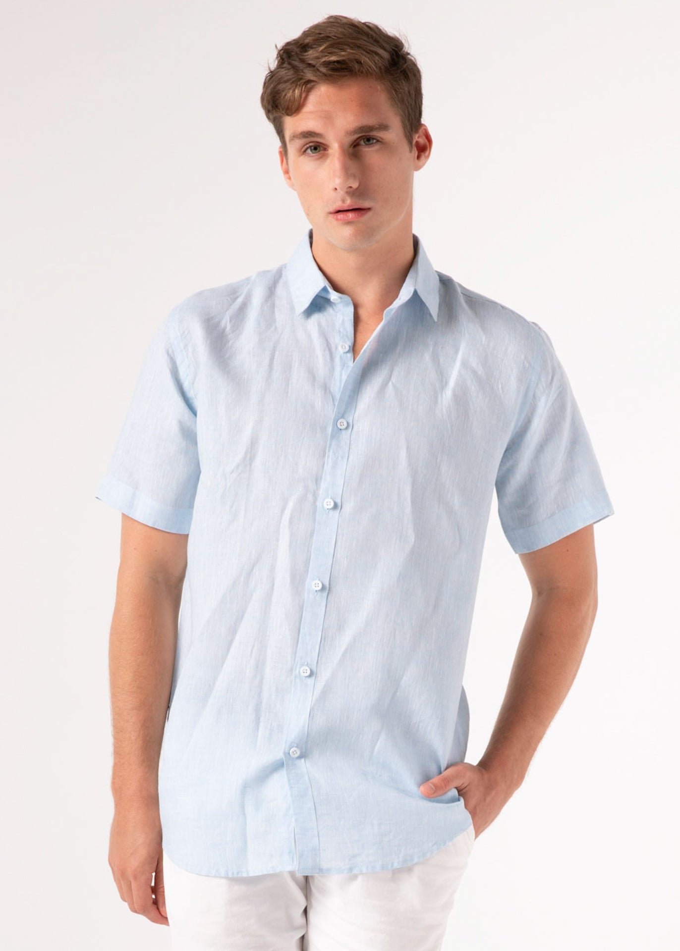 Capri Blue - Short Sleeve Italian Linen Shirt - Mr. Linen Co Mr. Linen CO