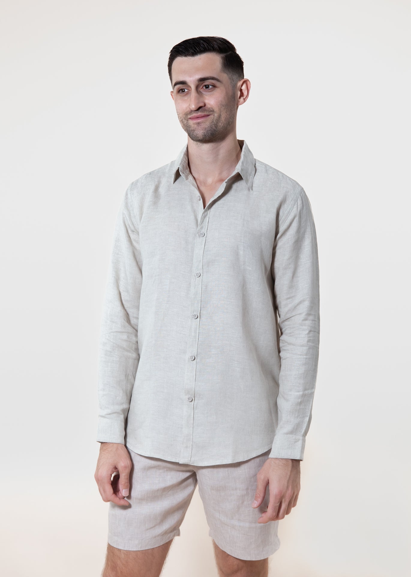 Natural - Long Sleeve Italian Linen Shirt - Mr. Linen Co Mr. Linen CO