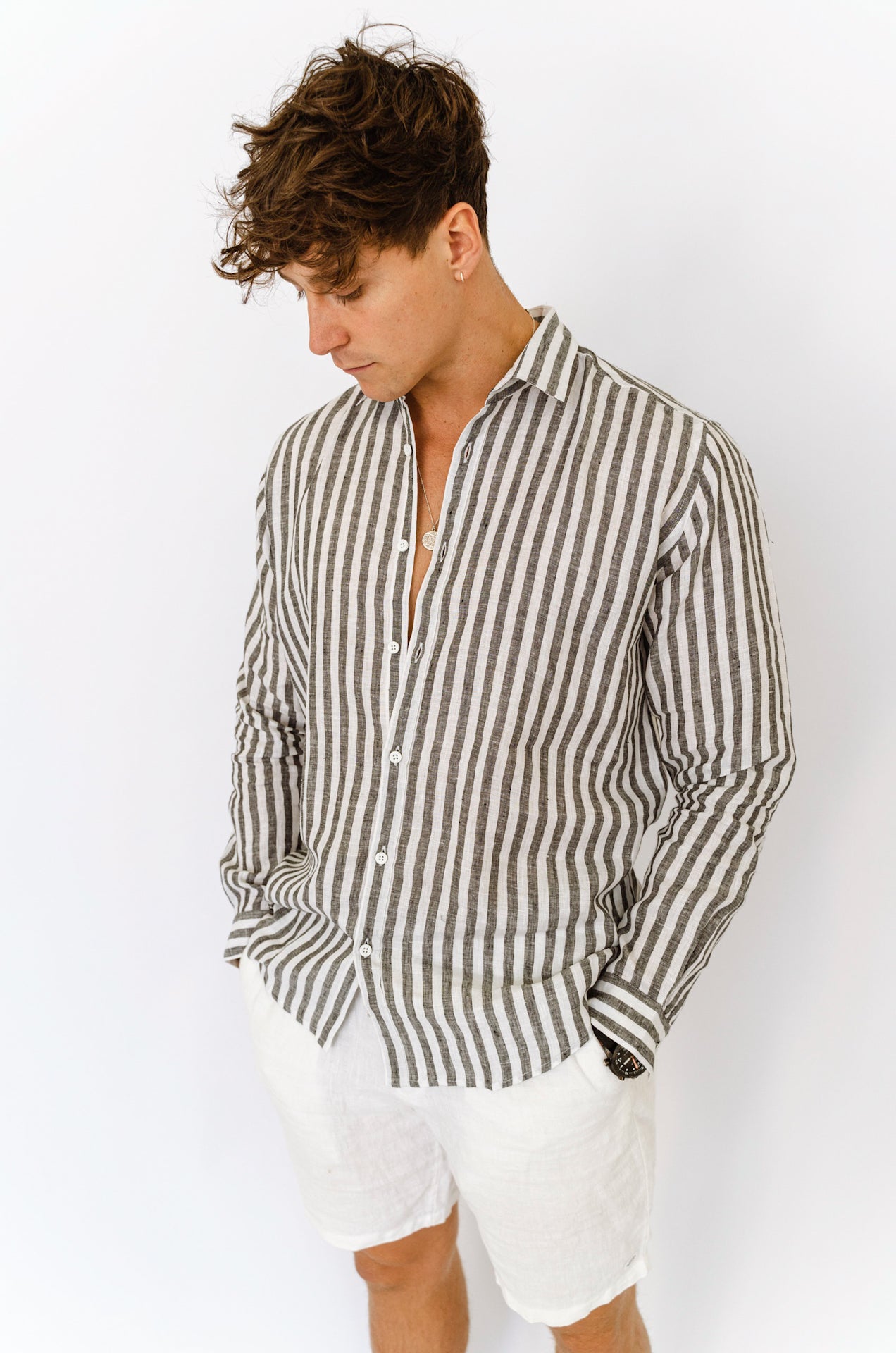 Scorzone Stripes - Long Sleeve Italian Linen Shirt - Mr. Linen Co Mr. Linen CO