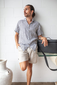Scorzone Stripes- Short Sleeve Italian Linen Shirt - Mr. Linen Co Mr. Linen CO