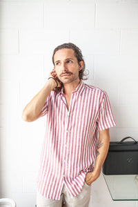 Tuscan Stripes - Short Sleeve Italian Linen Shirt - Mr. Linen Co Mr. Linen CO