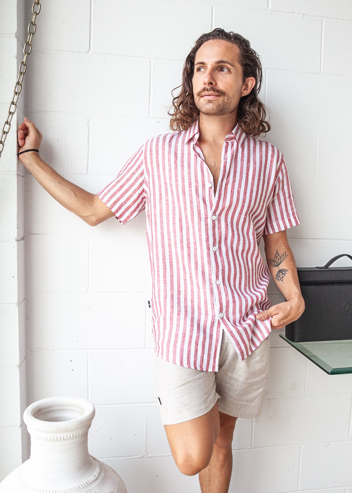 Tuscan Stripes - Short Sleeve Italian Linen Shirt - Mr. Linen Co Mr. Linen CO