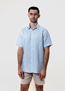 Yacht Club - Short Sleeve Italian Stripe Linen Shirt - Mr. Linen Co Mr. Linen CO
