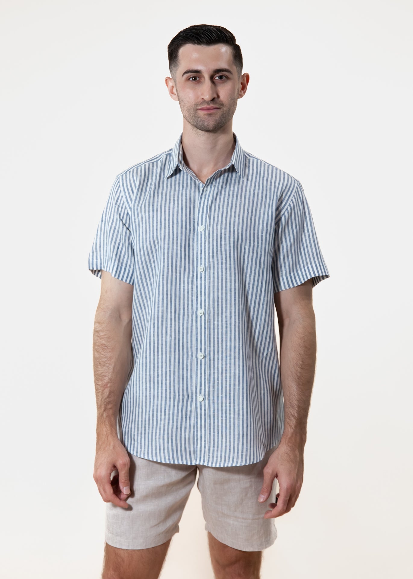 Yacht Master - Short Sleeve Italian Stripe Linen Shirt - Mr. Linen Co Mr. Linen CO