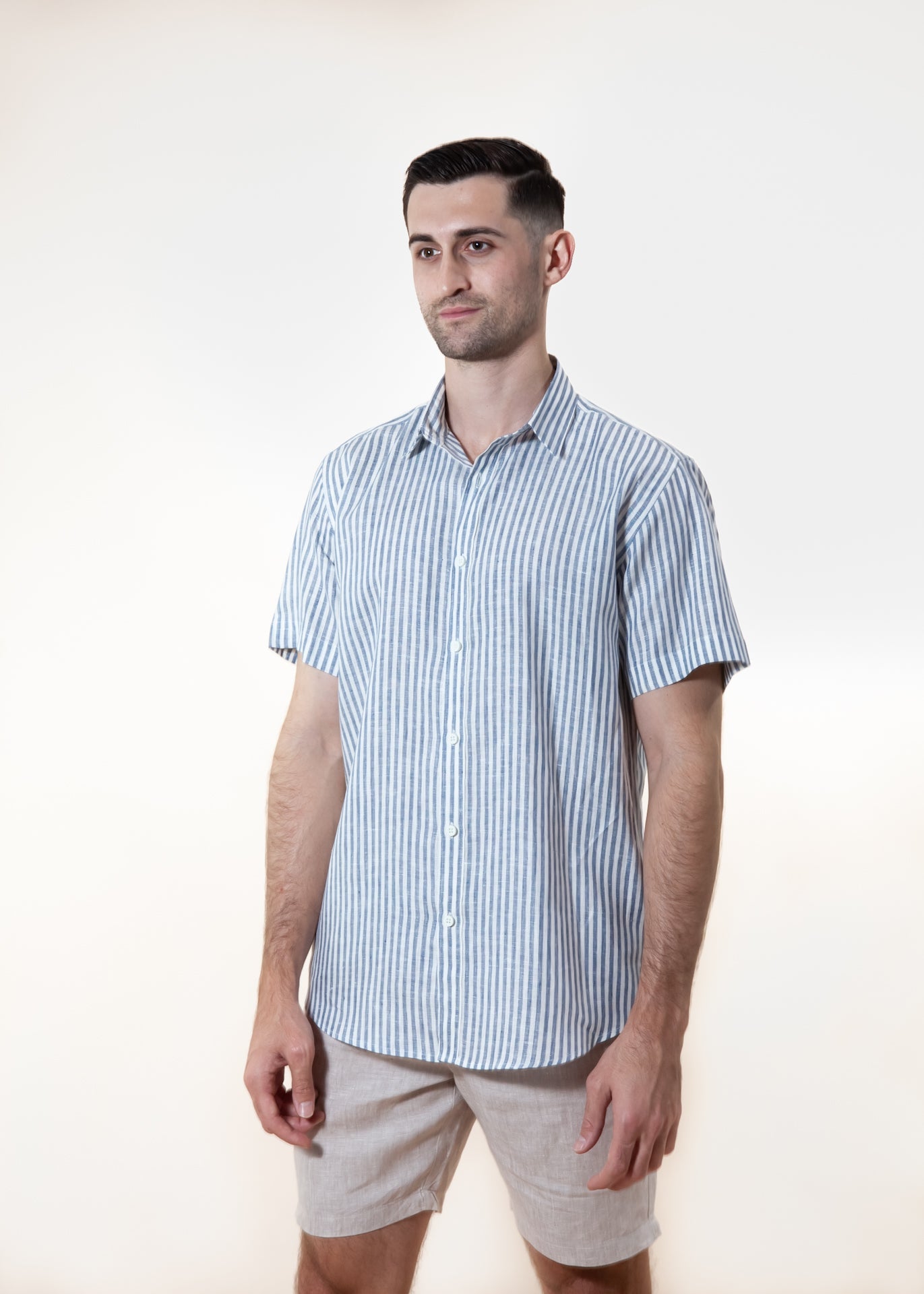 Yacht Master - Short Sleeve Italian Stripe Linen Shirt - Mr. Linen Co Mr. Linen CO